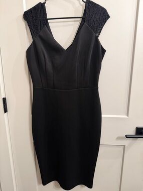 eva mendes for New York & Company Black V-Neck Lace Cap-Sleeve Midi Dress